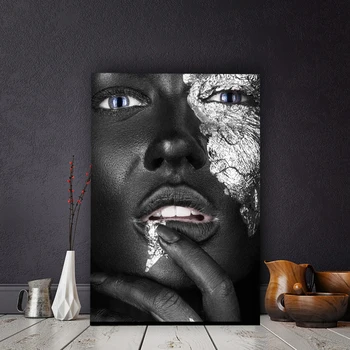 Negru Aur Argint Nud Artă Africană Femeie Pictura pe Panza Cuadros Postere si Printuri Scandinave Poza Perete pentru Camera de zi