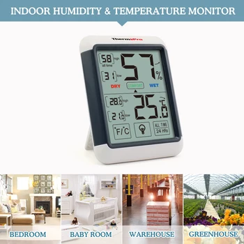 ThermoPro TP55 Higrometru Termometru de Interior Umiditate Monitor cu Indicator de Temperatură și Umiditate Metru