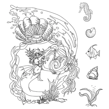 AZSG Mermaid Princess Spray Pește Clar Timbre Pentru DIY Scrapbooking Decorative Carte de a face Ambarcațiunile de Distracție Decorare Consumabile 14*16cm