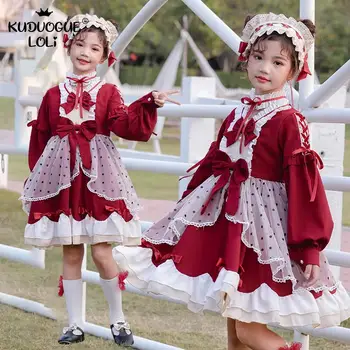 Drăguț Prințesă Lolita Rochie Copii Pentru Copii Fete Dulci Maneca Lunga Snow White Polka Dot Arc Panglică De Aniversare Pentru Petrecere Costum