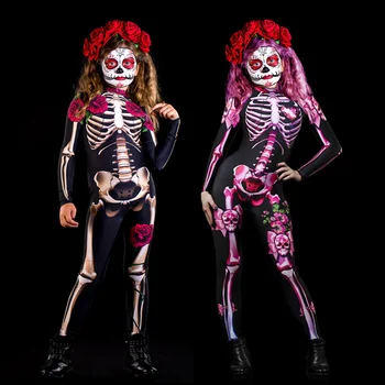 Femei Sexy Fata de Halloween Schelet Crescut Înfricoșător Cosplay Salopeta Diavolul Fantomă Salopeta Petrecere Carnaval de Performanță de Imprimare 3D Body