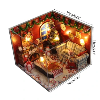 Noua casă de Păpuși în Miniatură cu Mobilier, BRICOLAJ, Casa Kit Plus Dovada de Praf , 1:24 Casă Mică Clădire Kit，(Crăciun Fericit.）