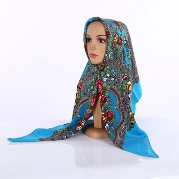 Calitatea Femei Eșarfe rusă Piata Mare Văl Europene Și Americane Stil Național Musulmane Hijab Imprimare Iarna 110x100cm