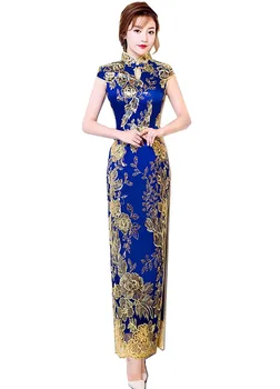 Shanghai Poveste 2019 new sosire lung de design de moda Paiete dantelă brodată Mare Split cheongsam dressup