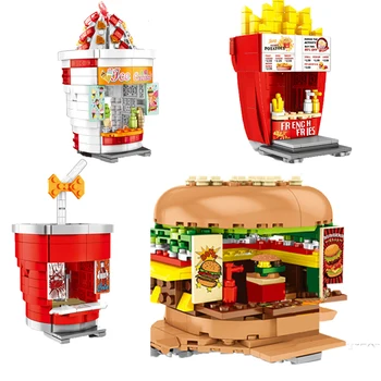 Hamburger inghetata Magazin de produse Alimentare de Model Blocuri Creative Arhitectura Orașului Street View Educative pentru Copii Jucarii Pentru Copii