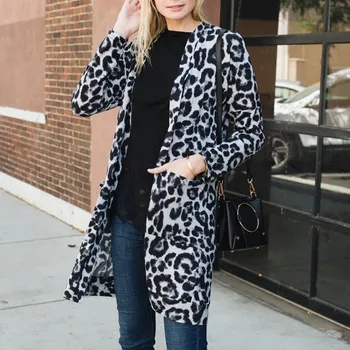 Moda Toamna Iarna Femei Cardigan Față Deschise Leopard Imprimate Casual Mâneci Lungi, Buzunar Kimono-Halat Libere Haina Îmbrăcăminte exterioară#g3