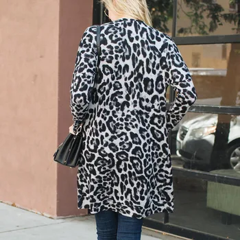 Moda Toamna Iarna Femei Cardigan Față Deschise Leopard Imprimate Casual Mâneci Lungi, Buzunar Kimono-Halat Libere Haina Îmbrăcăminte exterioară#g3