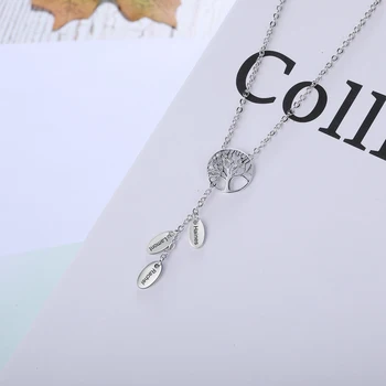 JewelOra Designer de Bijuterii-Pomul Vieții Personalizate Gravate Numele Colier cu Frunze în formă de Y Pandantiv Colier Cadouri pentru Femei