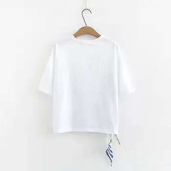 Noi Femeile de moda lanț de imprimare tiv bowknot casual tricotat T-shirt de Vară o-gat maneci scurte topuri chic mozaic tricou T200