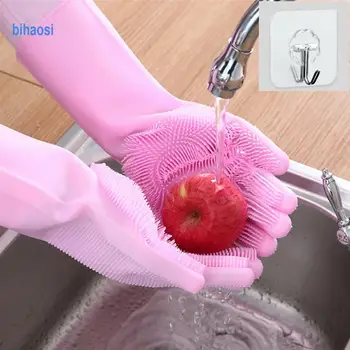 1Pair Magic Silicon de spălat Vase Epurator de Spălat Vase Burete de Cauciuc Scrub Mănuși de Bucătărie de Curățare de Bucătărie din Cauciuc Instrument Curat