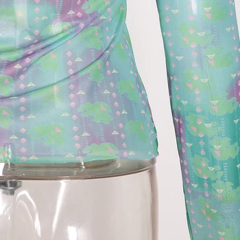TWOTWINSTYLE Lovit de Mozaic de Culoare de Imprimare Topuri Pentru Femei O Gatului Maneca Lunga Casual Tricou Femei 2020 Toamna de Moda Nou Elegant