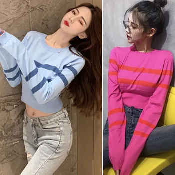 2019 Noi De Toamna Pentru Femei Pulovere Tricotate Stil Coreean Doamnelor Pulover Scurt Cu Maneca Lunga Pulover Toamna Haine Dropshipping