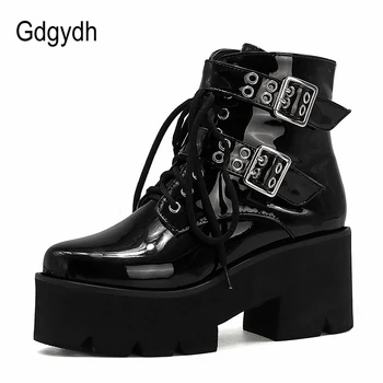 Gdgydh Sexy Catarama Stilul Punk Platforma Femei Glezna Cizme Cu Toc Din Piele De Brevet De Toamnă Iarnă Pantofi Pentru Petrecerea De Pantof Confortabil