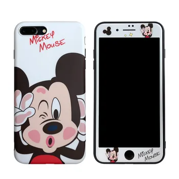 Disney Caz pentru Iphone 11 X Xs SE 7 8 7Plus 8Plus Mickey Minnie Cazuri + Folie Anti-amprente, Anti-drop Accesorii de Telefon Mobil