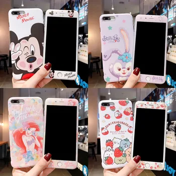Disney Caz pentru Iphone 11 X Xs SE 7 8 7Plus 8Plus Mickey Minnie Cazuri + Folie Anti-amprente, Anti-drop Accesorii de Telefon Mobil
