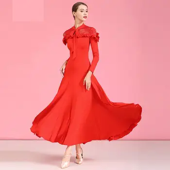 2019 Nou Design Navy/Red Lace Sală De Bal, Rochie Dans Modern, Dans Flamenco Vals Rochie Standard De Practica Purta Concurs De Costume