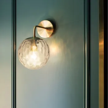 Retro Europene De Sticlă Transparentă Abajur De Lampă De Perete Sferic Din Alamă Bază Living Hol Noptiera Vintage Lumini De Perete