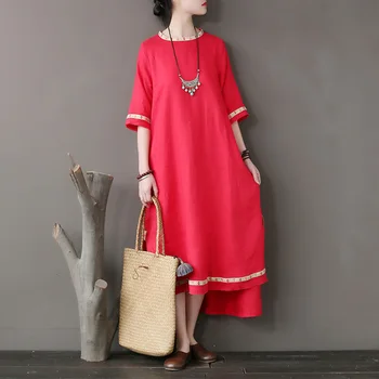 Original naționale stil de rochie de femei cusaturi de broderie rupe marginea lenjerie rochie vrac maneca de înaltă calitate