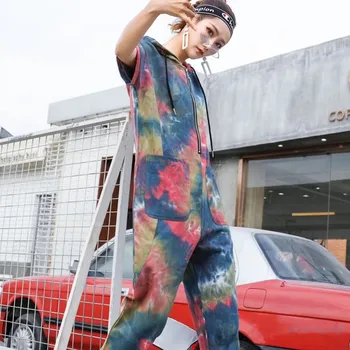 Scule salopeta de mari dimensiuni de îmbrăcăminte pentru femei de vară 2020 noua moda de stradă împușcat hip hop înflorit subțire vrac salopeta