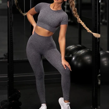 Yoga Seturi Culoare Solidă fără Sudură Femei Haine de SPORT Sport Sport Set Îmbrăcăminte de Fitness Talie Mare Sport Jambiere Treninguri