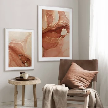 Amber Marmură Vene Lichid De Artă Abstractă Postere Si Printuri Panza Pictura Decorativa Nordic Stil Modern Poze De Perete Decor Acasă