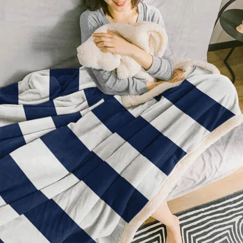 BIGHOUSES Arunca Pătură de Albastru Și Alb Dungi în Zigzag Repetă Pături de Lână Personalizate Pături Lenjerie de pat