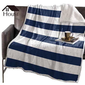 BIGHOUSES Arunca Pătură de Albastru Și Alb Dungi în Zigzag Repetă Pături de Lână Personalizate Pături Lenjerie de pat