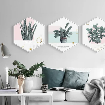 Nordic Hexagon Planta Verde Panza Pictura HD Cactus Ananas Poze de Perete Pentru Camera de zi de Moda, Decor Acasă Poster de Arta de Perete
