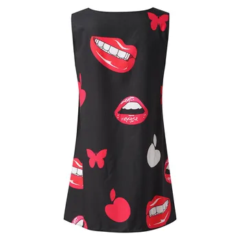 GRATUIT STRUȚ Femei Rochie roșie buzele Vintage Boem fără Mâneci Plajă Scurtă de Imprimare Mini Creșterea Proaspete Femei de Moda Rochie de Vara