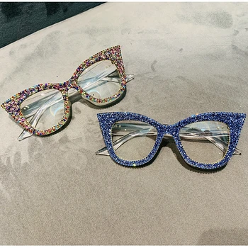 Supradimensionat ochelari de soare femei lucrate manual bling ochi de pisica ochelari de soare Doamnelor de epocă clar ochelari moda nuante Oculos