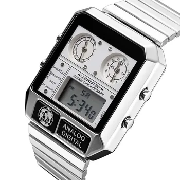 Bărbați Ceas Unisex Aur, Argint Vintage din Oțel Inoxidabil LED-uri Sportive Militare, Ceasuri Electronice Ceasuri Digitale Prezent