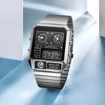 Bărbați Ceas Unisex Aur, Argint Vintage din Oțel Inoxidabil LED-uri Sportive Militare, Ceasuri Electronice Ceasuri Digitale Prezent