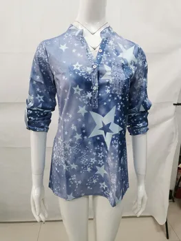 Stele de Imprimare de Primăvară Bluza Camasi Femei Elegante de petrecere a timpului Liber de Sus 2020 Nou Toamna de Moda Sexy V-Neck Maneca Lunga Vrac Plus Dimensiune S-5XL