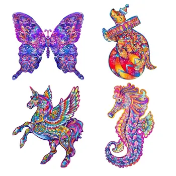 Puzzle-Uri Din Lemn-Unice Fluture Unicorn Forma De Piese De Puzzle Cel Mai Bun Cadou Pentru Copiii Adulți Puzzle, Ideal Pentru Joc De Familie