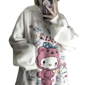 Anime Hanorac Femei Toamna Kawaii Moda Tricou Femei Coreene Maneca Lunga Print Topuri De Epocă Supradimensionate Drăguț Hoodie
