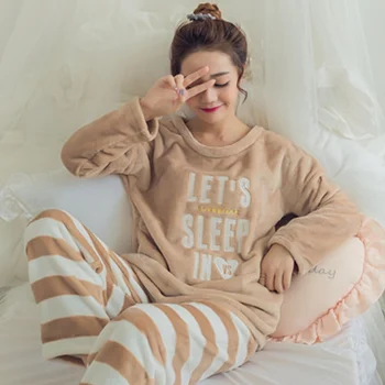 Iarna Set Pijama Femei Flanel Plante Pijamas Femei Cald Satin cu Maneci Lungi Sleepwear Kawaii Pijamale pentru Fete Adolescente Plus Dimensiune