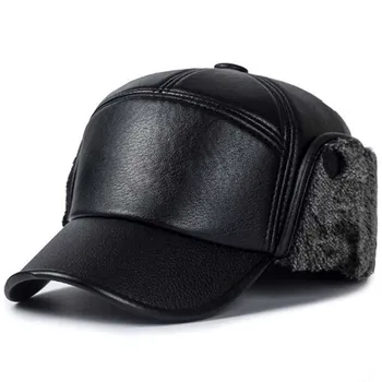 XEONGKVI Noi PU Faux din piele Adauga Pluș Bombardier Pălării de Iarnă Ureche de Protecție Șapcă de Baseball Pentru Bătrânul Capac Casquette