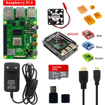 Raspberry Pi 4 Model B Starter kit 2/4/8G RAM Bord+ Micro Cablu HD + Acrilic Caz + Card SD + Reader + sursa de Alimentare pentru RPI 4