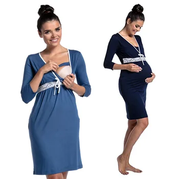 Dollplus Femei de Moda de Maternitate Sleepwear pentru Sarcina care Alăptează Pijamale Pijamale Lace V-neck Gravide, care Alăptează cămașă de noapte