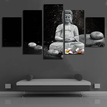 HD tipărite 5 bucată de pânză de artă meditație Buddha ploaie de pietriș pictura est de arta de perete panza pictura transport Gratuit/NY-6810C