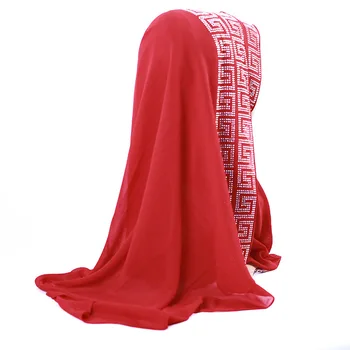Promovarea Vanzare! 2019 Vară Șifon de Mătase hijab Eșarfă Simplu Stralucitor Etnic Musulman Șal Lung Cu Stras Decor Premium toba de Eșapament
