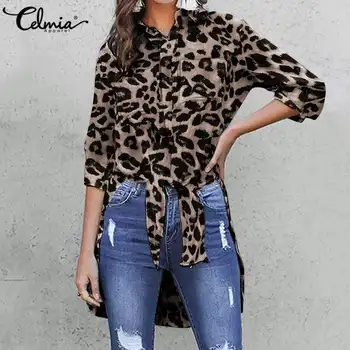 Celmia Femei Vintage Tricouri Lungi 2021 Moda Leopard Print cu Maneca Lunga Bluza Office-Eleganta, Bluze Tunica Casual Pierde Blusas 5XL