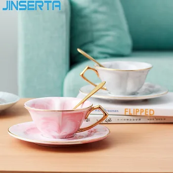 JINSERTA 2 BUC Marmură, Ceramică de Stocare Tava de Ceai, Cafea, Lapte, Cana Cana Farfurie Set de Lux de Aur Inlay Casa Restaurant Cafenea Decor Tava