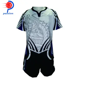 Negru Albastru Alb Rece Design Rugby Uniforme Personalizate Cu Piept Logo-Uri