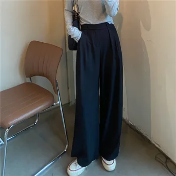 Nomikuma de Cauzalitate Solide Femei Pantaloni Costum coreeană Talie Mare Elegante, Pantaloni Lungi de Toamnă Munca Purta Pantaloni Drepte 2020 Nou 6C640