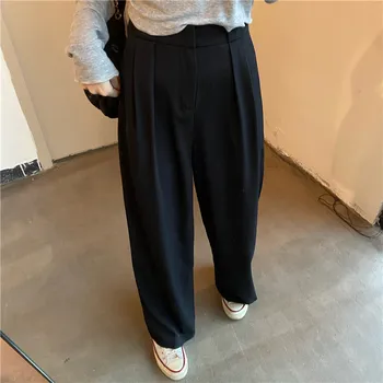 Nomikuma de Cauzalitate Solide Femei Pantaloni Costum coreeană Talie Mare Elegante, Pantaloni Lungi de Toamnă Munca Purta Pantaloni Drepte 2020 Nou 6C640
