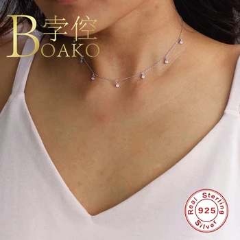 BOAKO S925 Argint Colier pentru Femei Mini Diamant Rotund Placat cu Lanț Collier Bijuterii Coliere Pentru Femei Bijuterii de Lux