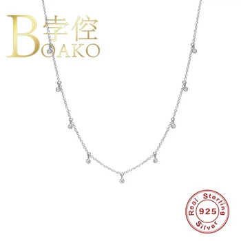 BOAKO S925 Argint Colier pentru Femei Mini Diamant Rotund Placat cu Lanț Collier Bijuterii Coliere Pentru Femei Bijuterii de Lux