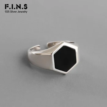 F. I. N. S Coreeană De Moda S925 Argint Inel Geometrice Simple Hexagon Emailate Deschide Manșetă Cu Inel De Sex Feminin Argint 925 Bijuterii