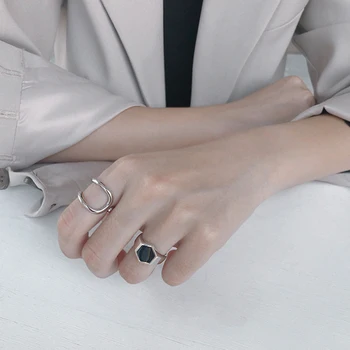 F. I. N. S Coreeană De Moda S925 Argint Inel Geometrice Simple Hexagon Emailate Deschide Manșetă Cu Inel De Sex Feminin Argint 925 Bijuterii